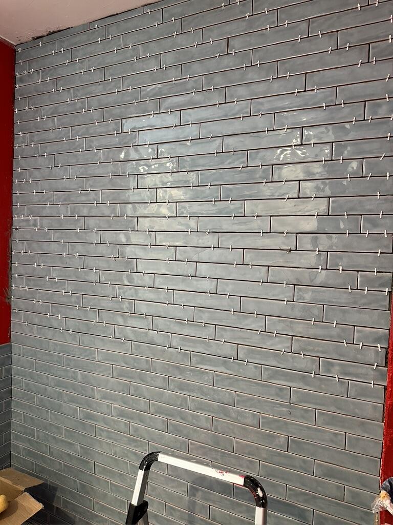 Residential Bathroom — Subway Tile & Wood-Look Floor Tile — completed by FirstLine Build Group in Poughquag, NY